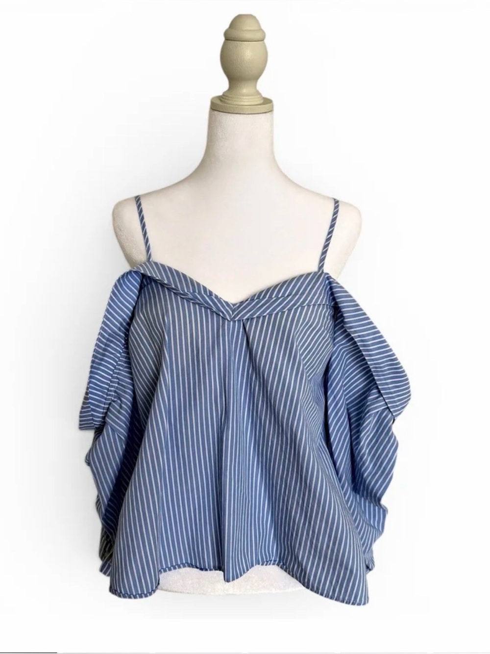 Bardot Light Blue and White Striped Cold-Shoulder Cami